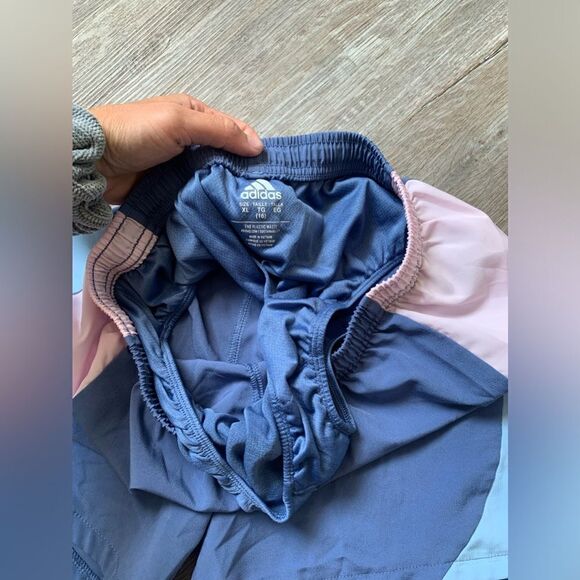 Adidas Pastel Color Block Athletic Shorts Pink Blue Girls Size XL 16 - Picture 3 of 7